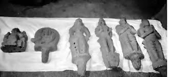 Idols and temple items unearthed from kodad in Andhra village